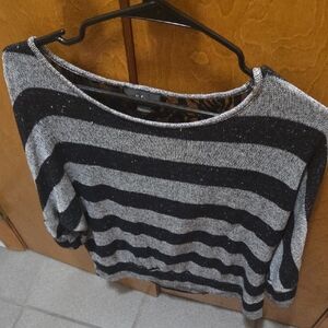 Chic Striped Black and Gray Women's Blouse